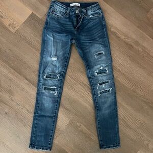 Kancan Blue Skinny Jeans with Distressed Rips